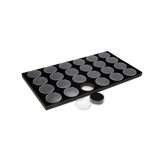 Glass Top Chrome Jewelry Case with 24 Jar Insert