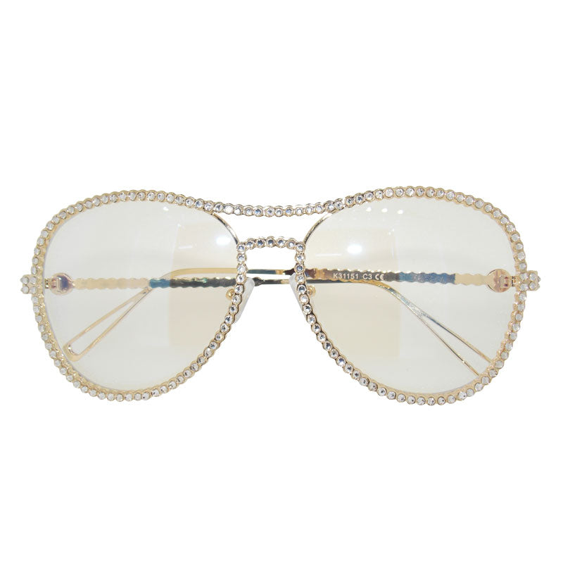 Gold frame Glasses with Clear Gems