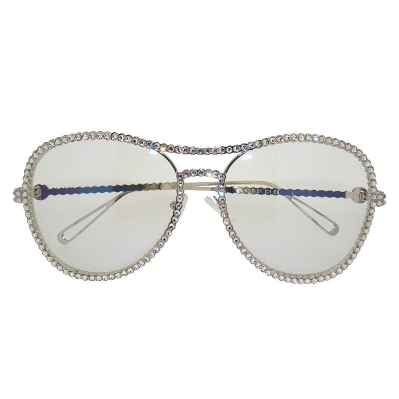 Silver frame Glasses with Clear Gems