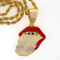 Gold Plated chain with Red Lips Big Tongue Pendant
