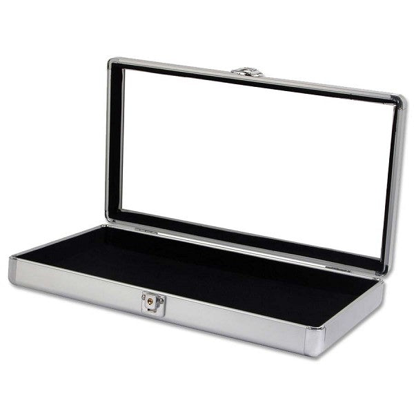 Glass Top Chrome Jewelry Case with 24 Jar Insert